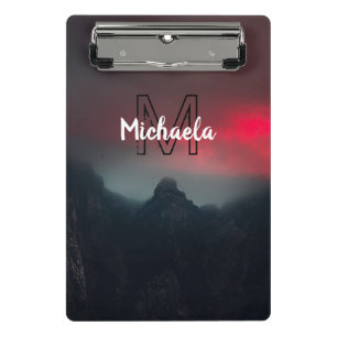 Burning clouds, fog and mountains monogram in sky mini clipboard