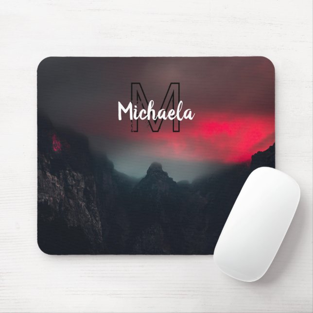 Burning clouds, fog and mountains monogram in sky mouse pad (With Mouse)