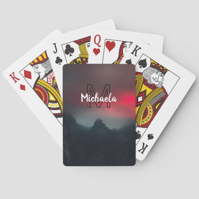 Burning clouds, fog and mountains monogram in sky playing cards (Back)