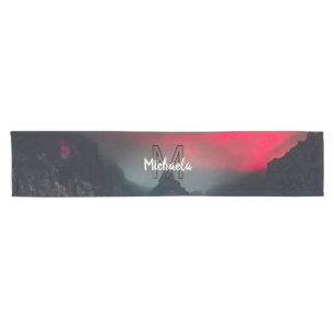 Burning clouds, fog and mountains monogram in sky short table runner