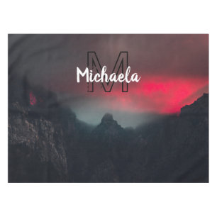 Burning clouds, fog and mountains monogram in sky tablecloth