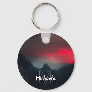 Burning clouds, fog and mountains monogram key ring