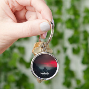 Burning clouds, fog and mountains monogram key ring