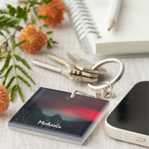 Burning clouds, fog and mountains monogram key ring