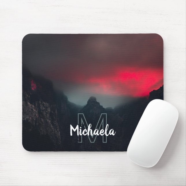 Burning clouds, fog and mountains monogram mouse pad (With Mouse)