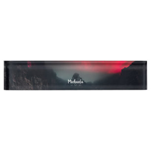 Burning clouds, fog and mountains monogram nameplate