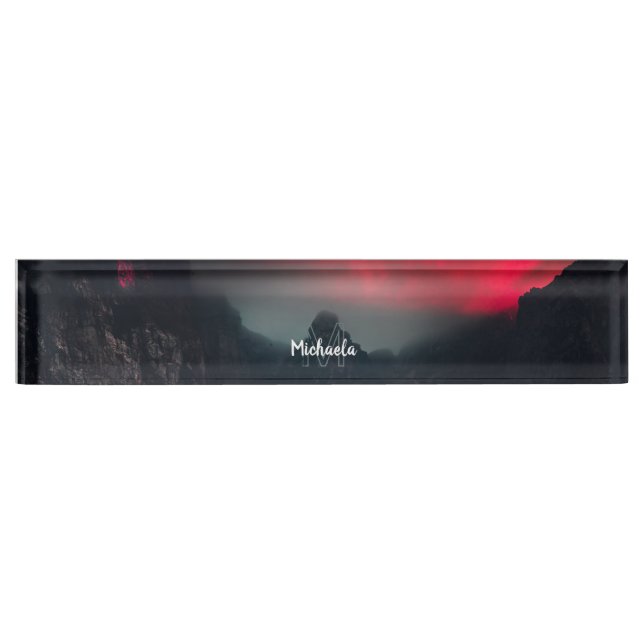 Burning clouds, fog and mountains monogram nameplate (Front)