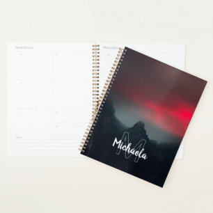 Burning clouds, fog and mountains monogram planner