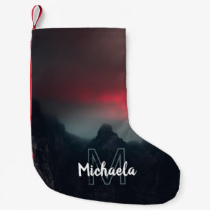 Burning clouds, fog and mountains monogram small christmas stocking