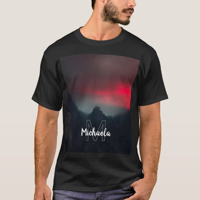Burning clouds, fog and mountains monogram T-Shirt (Front)