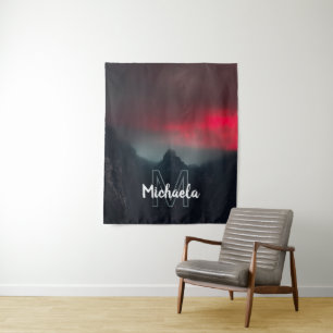 Burning clouds, fog and mountains monogram tapestry