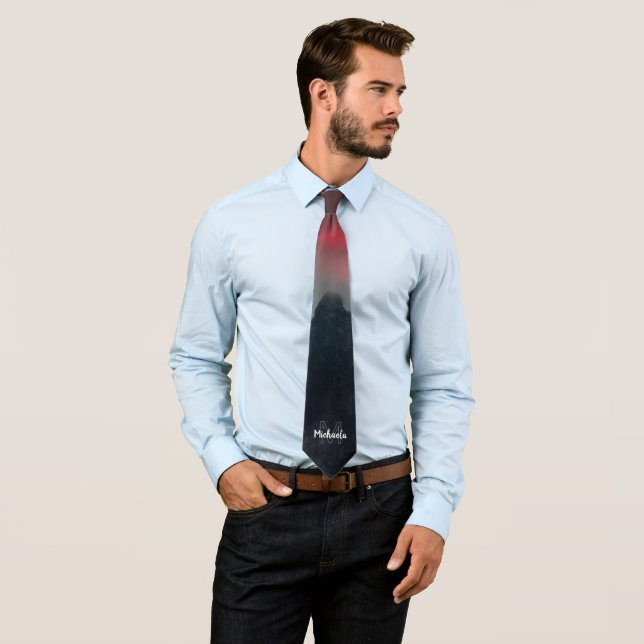 Burning clouds, fog and mountains monogram tie (In Situ)