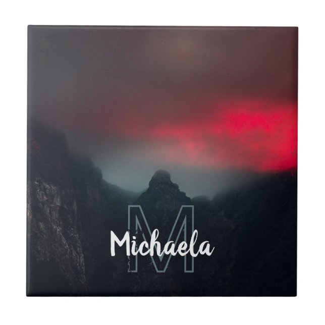 Burning clouds, fog and mountains monogram tile (Front)