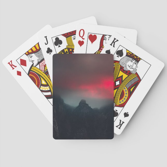 Burning clouds, fog and mountains playing cards (Back)