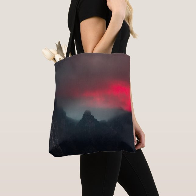 Burning clouds, fog and mountains tote bag (Close Up)