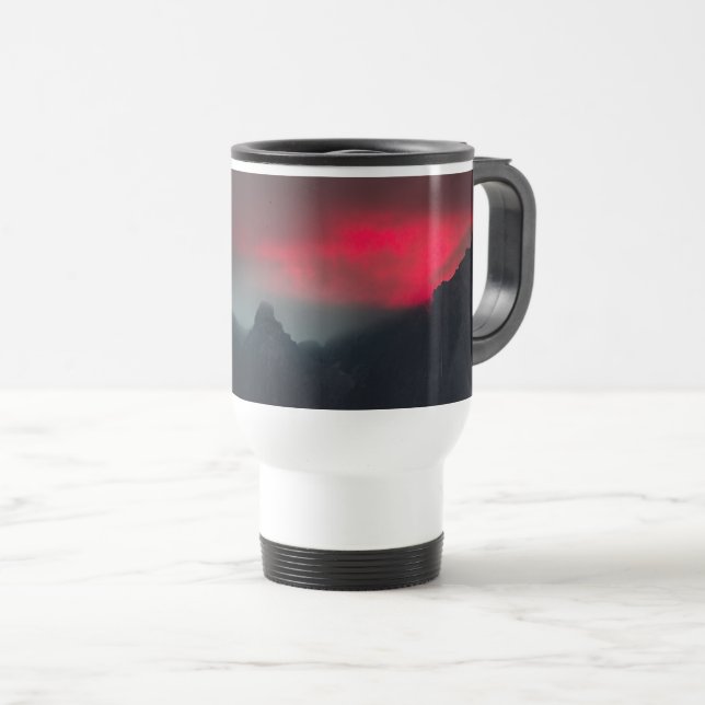 Burning clouds, fog and mountains travel mug (Front Right)
