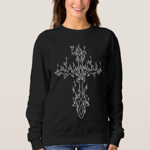 Burning Cross in Flame Emo Alt E Girl Boy Trad Mal Sweatshirt