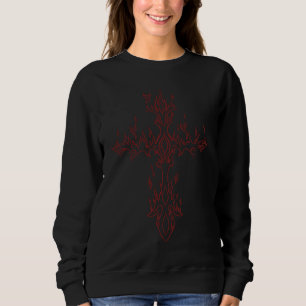 Burning Cross in Flame Emo E Girl Boy Y2K Alt Trad Sweatshirt