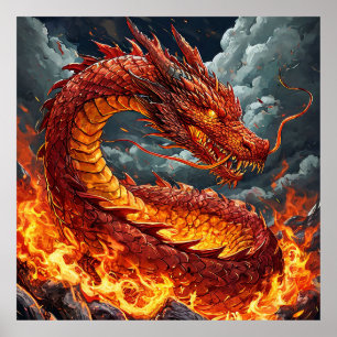 Burning Dragon Wall Art   Fantasy Fire Creature