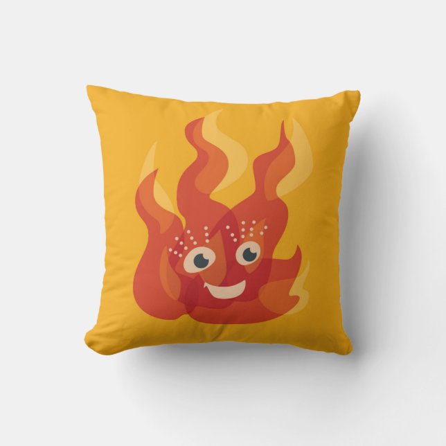 Burning Fire Flame Happy Character Cushion (Front)