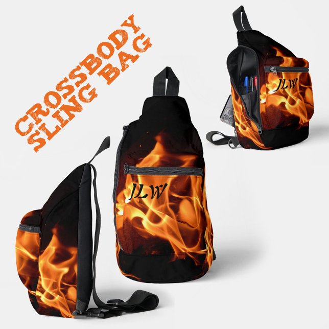 Burning Fire Photographic Flames Black Sling Bag (Creator Uploaded)