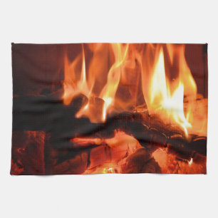 Burning Fireplace Flames I Tea Towel