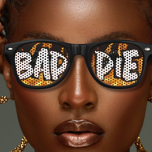 Burning Flames Fire Baddie Retro Sunglasses (black baddie retro sunglasses with burning flames of fire)