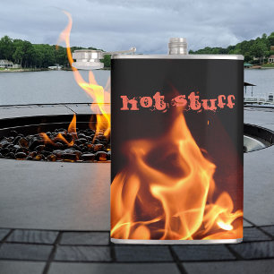Burning Flames on Black and Orange Customisable Hip Flask