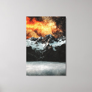 Burning galaxy above majestic mountains canvas print