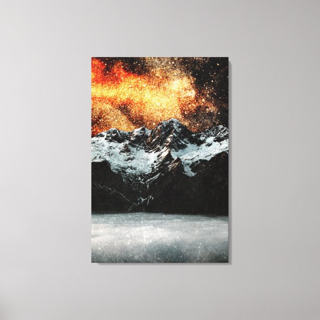 Burning galaxy above majestic mountains canvas print (Front)