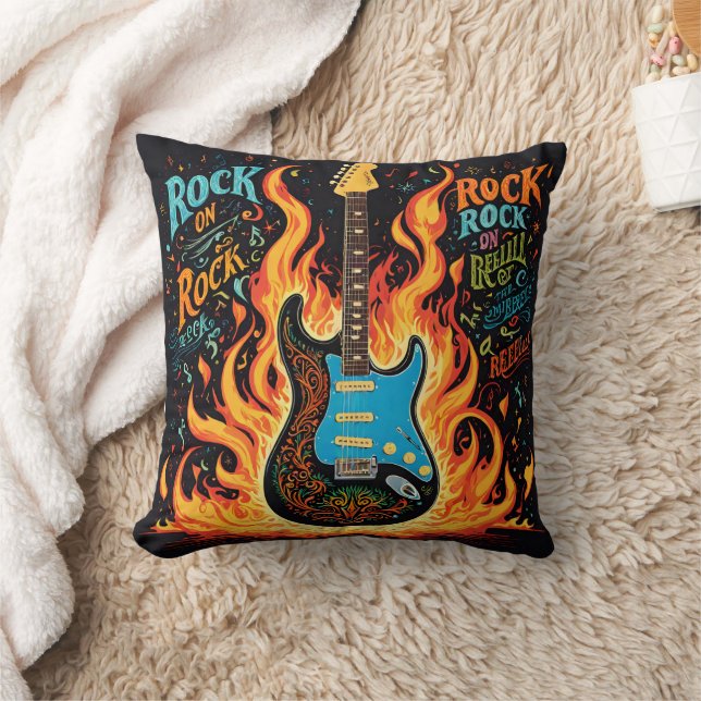 Burning guitar ignites the spirit of rock music cushion (Blanket)