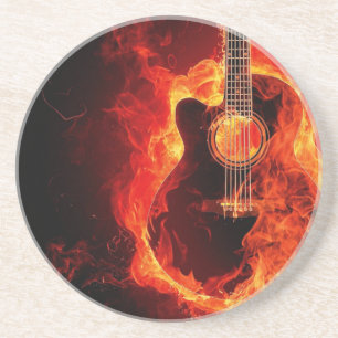 Burning Guitar, Orange Flames Music Rock Band Coaster