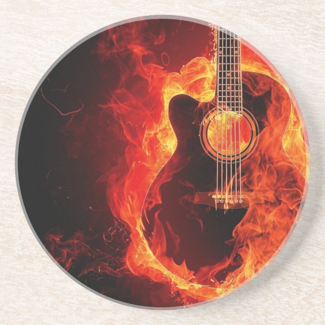 Burning Guitar, Orange Flames Music Rock Band Coaster (Front)