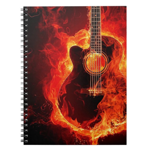 Burning Guitar, Orange Flames Music Rock Band Notebook (Front)
