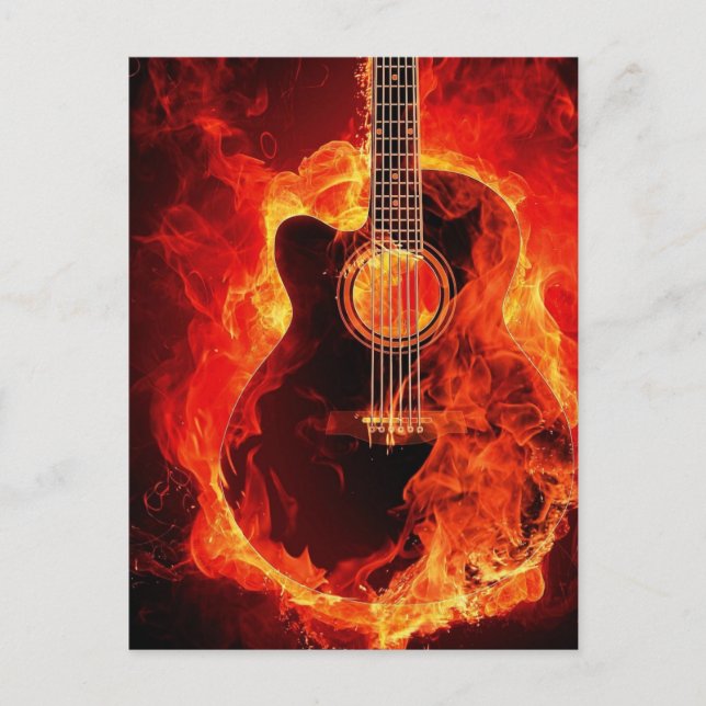 Burning Guitar, Orange Flames Music Rock Band Postcard (Front)