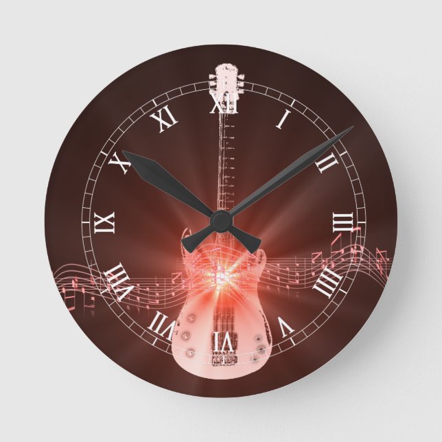 Burning Guitar Round Clock (Front)