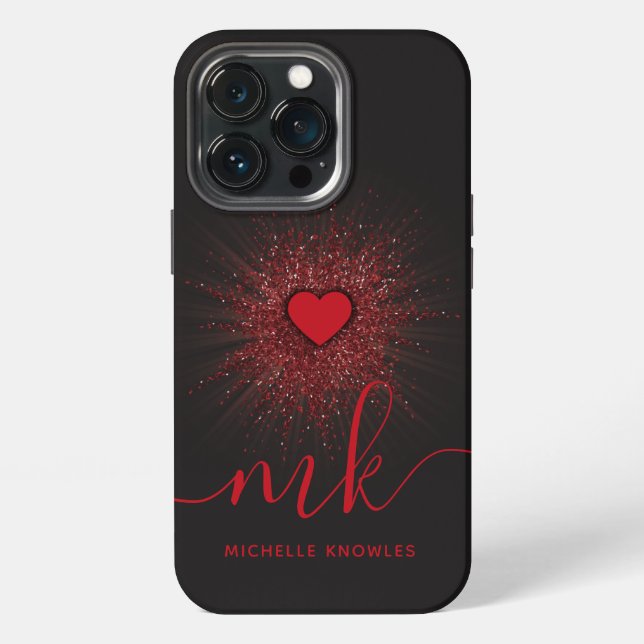 Burning Heart Custom Monogram and Name iPhone Case (Back)