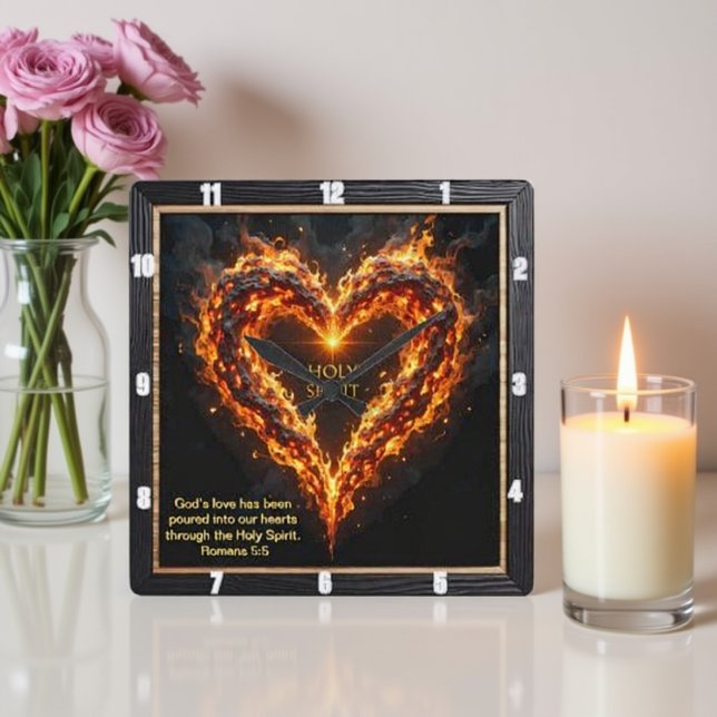 Burning Heart Holy Spirit Divine Romans 5:5 Square Wall Clock (Creator Uploaded)