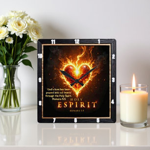 Burning Heart Holy Spirit Romans 5:5 Love Square Wall Clock