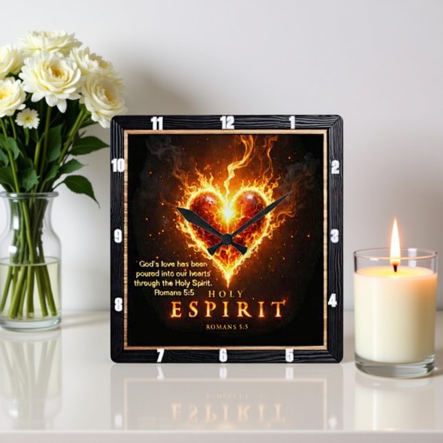 Burning Heart Holy Spirit Romans 5:5 Love Square Wall Clock (Creator Uploaded)