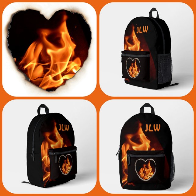 Burning Heart of Fire Blazing Flames Photographic Printed Backpack (Creator Uploaded)