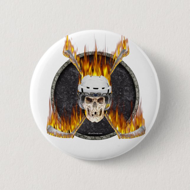 Burning Hockey Sticks 6 Cm Round Badge (Front)