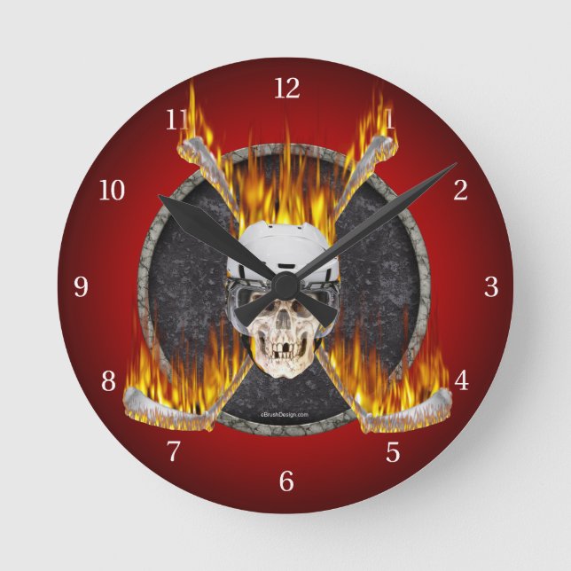 Burning Hockey Sticks Round Clock (Front)
