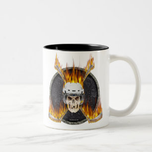 Burning Hockey Sticks Two-Tone Coffee Mug