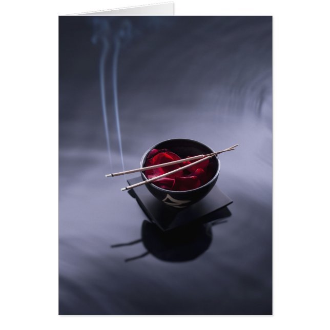 Burning incense on top of bowl of petals (Front)