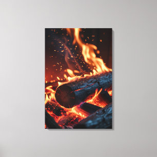 Burning Logs – Glowing Fire and Sparks Canvas Print