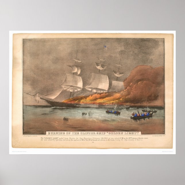 Burning of the clipper ship "Golden Light" (0143A) Poster (Front)