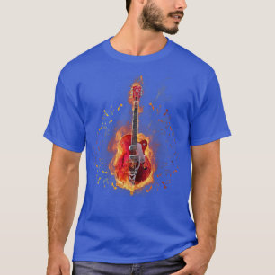 Burning On Fire Rock Guitar Heavy Metal Music T-Shirt