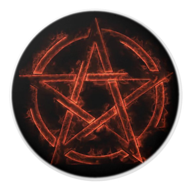 Burning Pentagram on Black Background Ceramic Knob (Front)