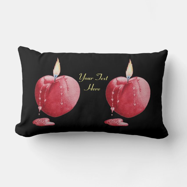 burning red candle with heart shaped flame of love lumbar cushion (Front)